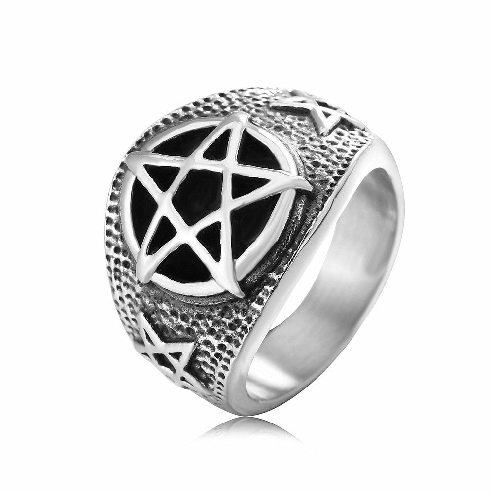 Personalized Fashion Retro Satan Five Star Titanium Steel Ring for Men