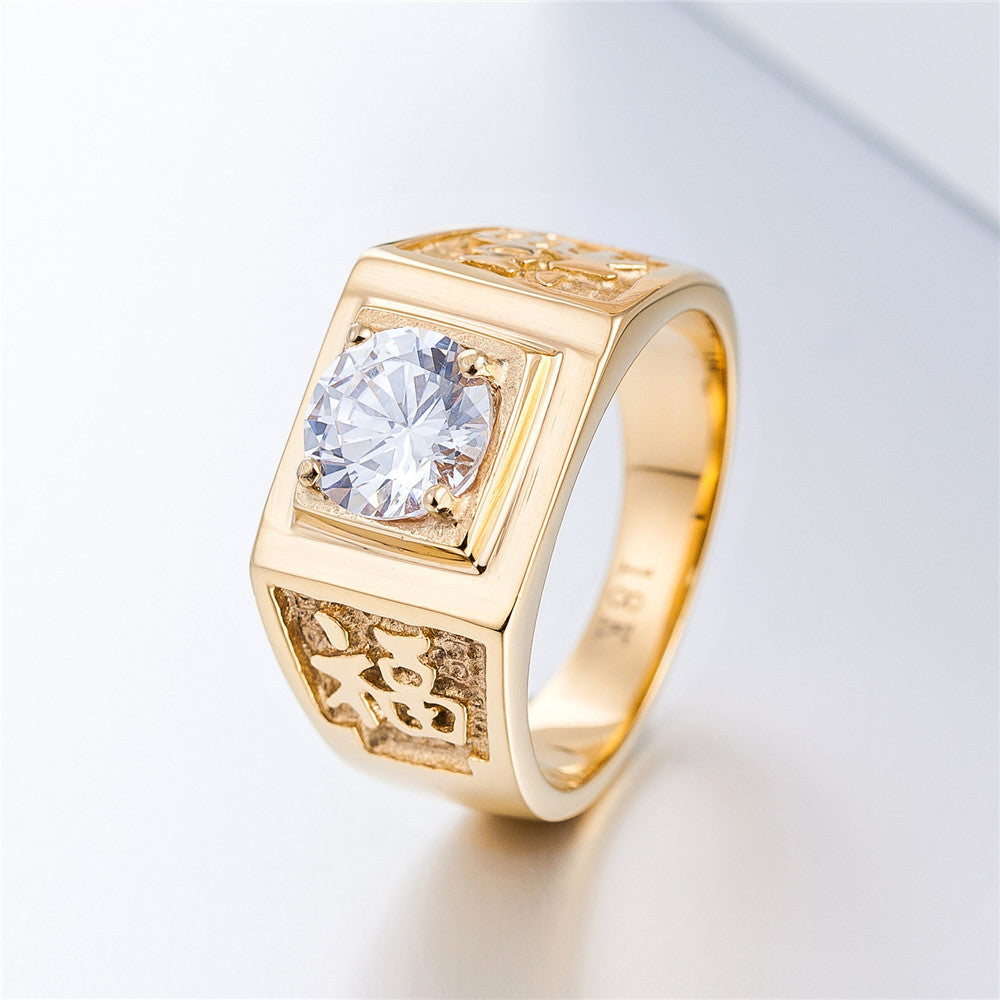 Elegant Men's Gold Titanium Steel Wedding Ring with Zircon Embellishments