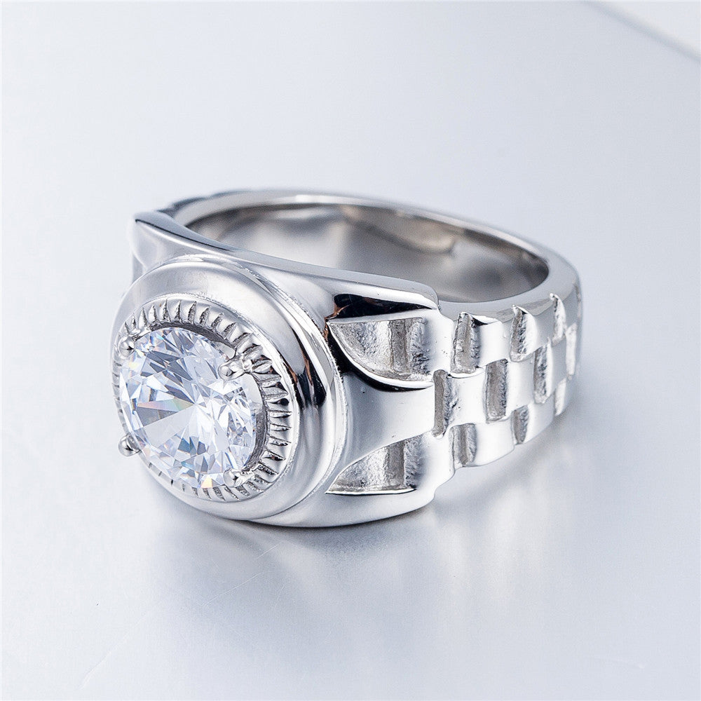 Fashionable Men's Titanium Steel Ring with Zircon Detail for Parties