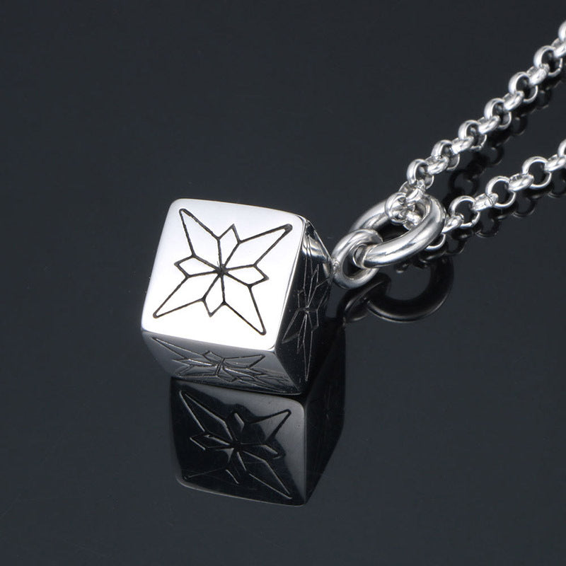 Men's 3D Titanium Steel Star Flower Pendant Necklace with Fashion Leather Jacket Design