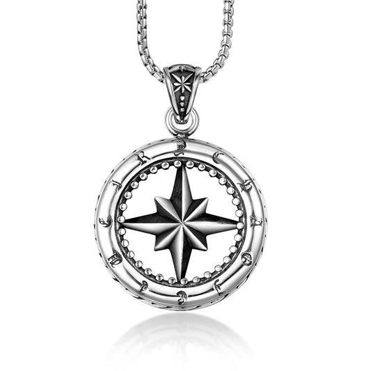 Titanium Steel Octagram Star Floral Pendant Necklace for Men - Trendy Japanese and Korean Fashion Jewelry