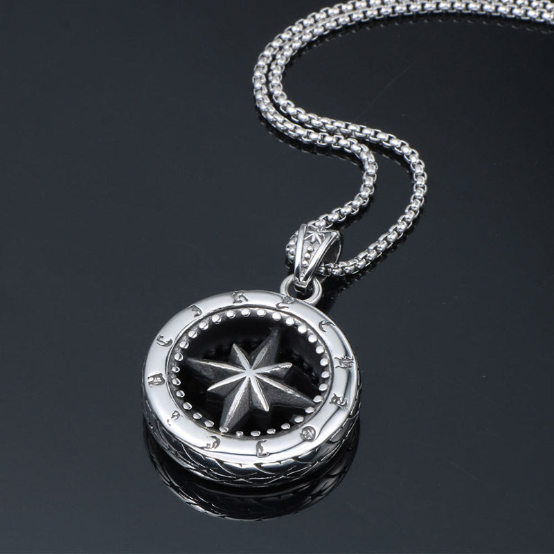 Titanium Steel Octagram Star Floral Pendant Necklace for Men - Trendy Japanese and Korean Fashion Jewelry