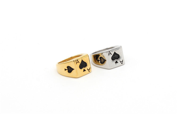 Men's Titanium Steel Spades Playing Card Ring - Wholesale Fashion Jewelry from International Trade