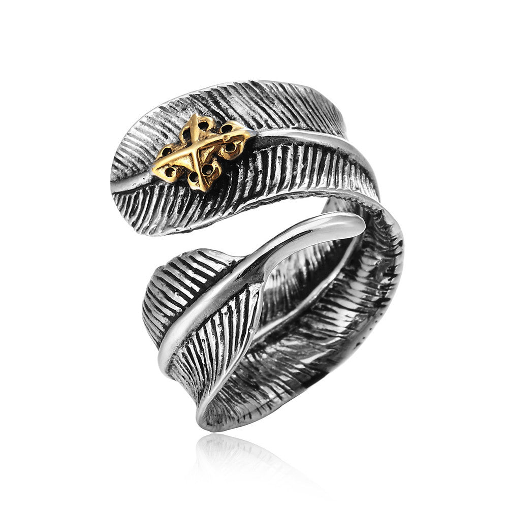 Exotic Fashion Feather Retro Titanium Ring for Men and Women