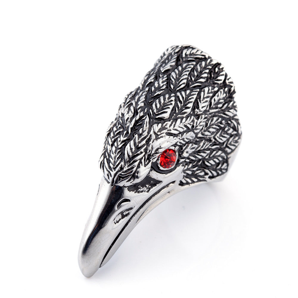 Zircon Red Eye Eagle Head Titanium Steel Ring for Men