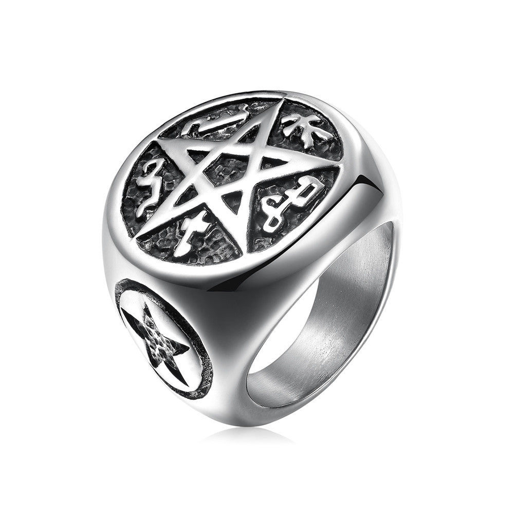 Personality Punk Satan Five Star Titanium Steel Ring for Men