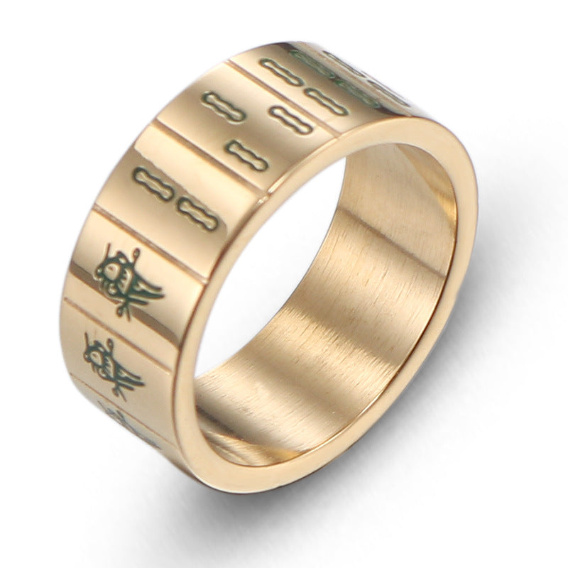 Hipster Men's Titanium Steel Mahjong Ring - Korean Style Personality Design, Size 6-9