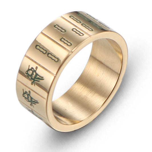 Hipster Men's Titanium Steel Mahjong Ring - Korean Style Personality Design, Size 6-9