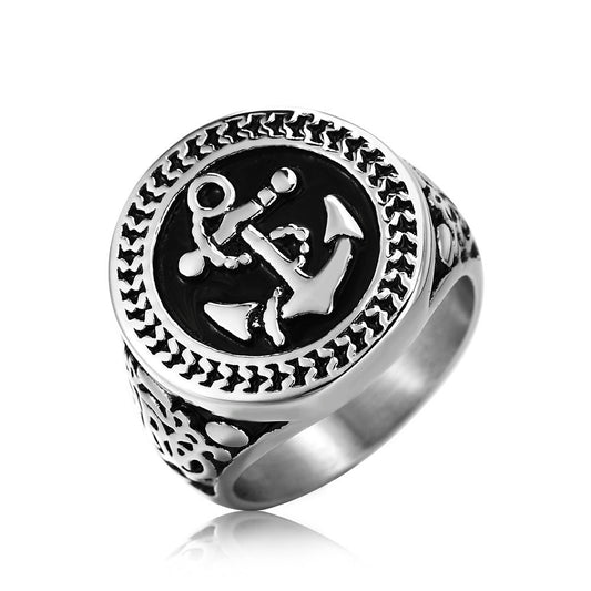 Nautical Retro Anchor Titanium Steel Men's Ring for Everyday Wear