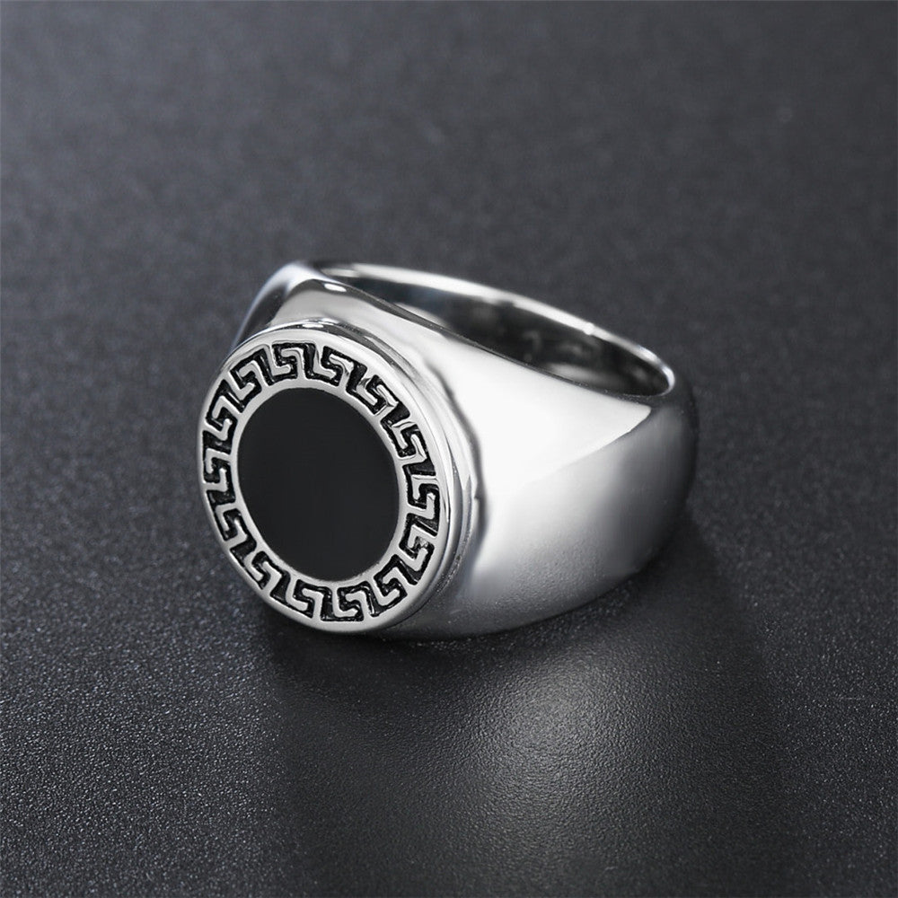 Titanium Steel Ring with Great Wall Pattern Men's Retro Domineering Jewelry