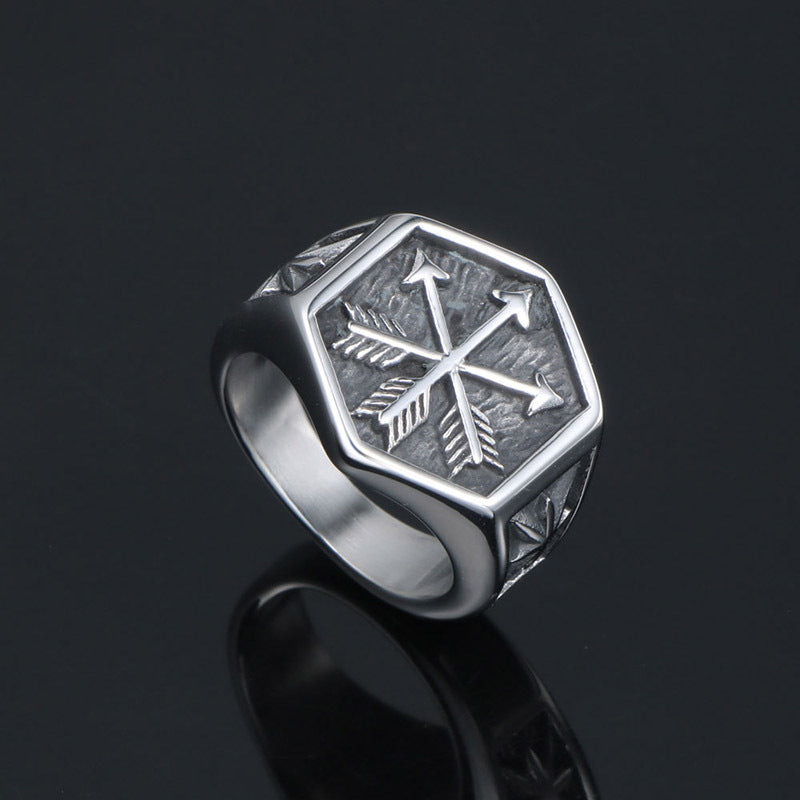 Retro Punk Titanium Steel Couple's Ring with Eros Arrow Design for Men