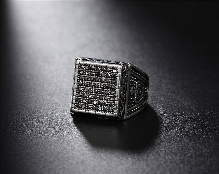 Elegant Zircon Square Titanium Steel Ring for Men and Women's Jewelry