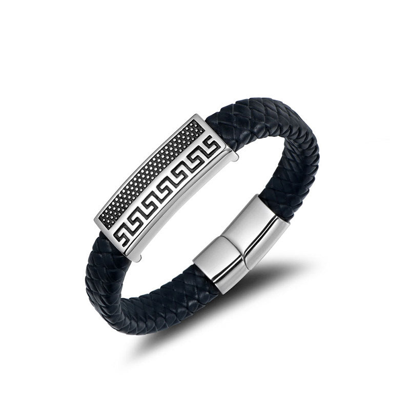 Great Wall Inspired Retro Titanium Steel Braided Bracelet - Trendy Men's Hip Hop Accessory