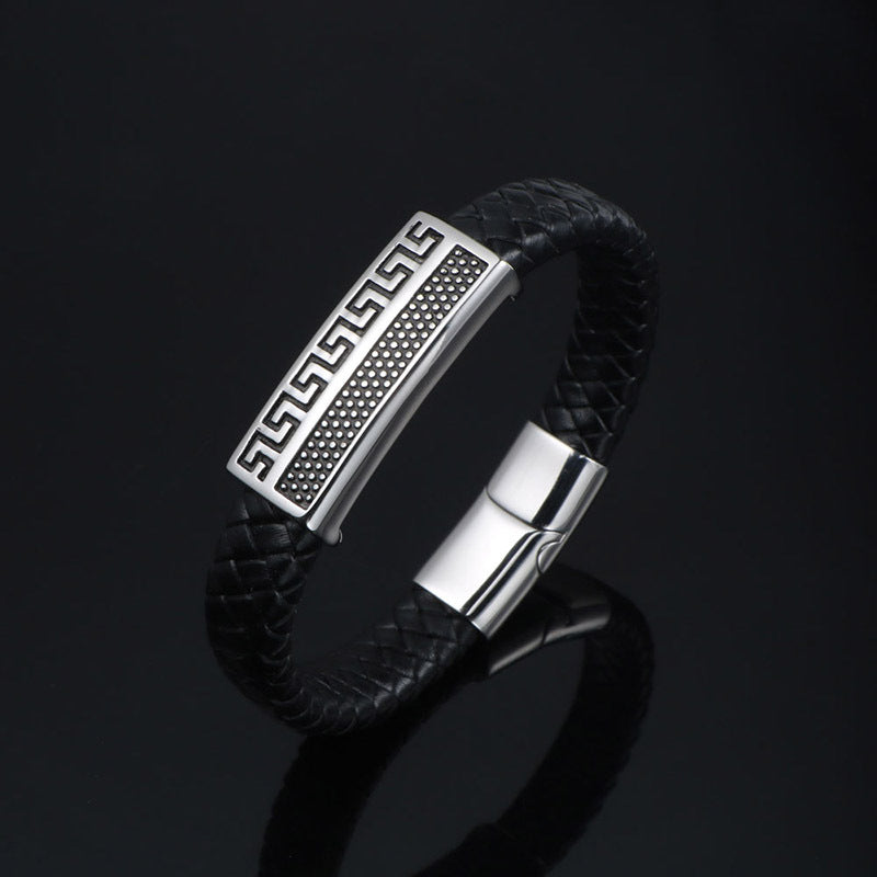 Great Wall Inspired Retro Titanium Steel Braided Bracelet - Trendy Men's Hip Hop Accessory