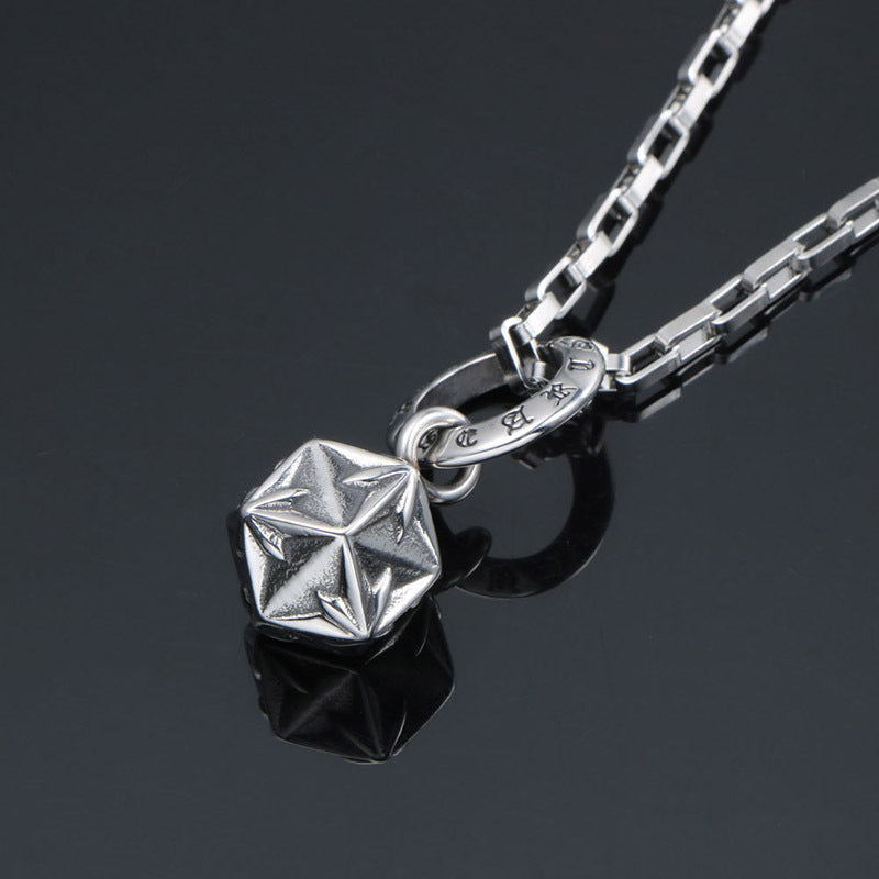 Unisex 3D Star Flower Titanium Steel Pendant Necklace - Unique Polygonal Design for Men and Women