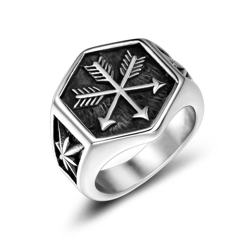 Retro Punk Titanium Steel Couple's Ring with Eros Arrow Design for Men