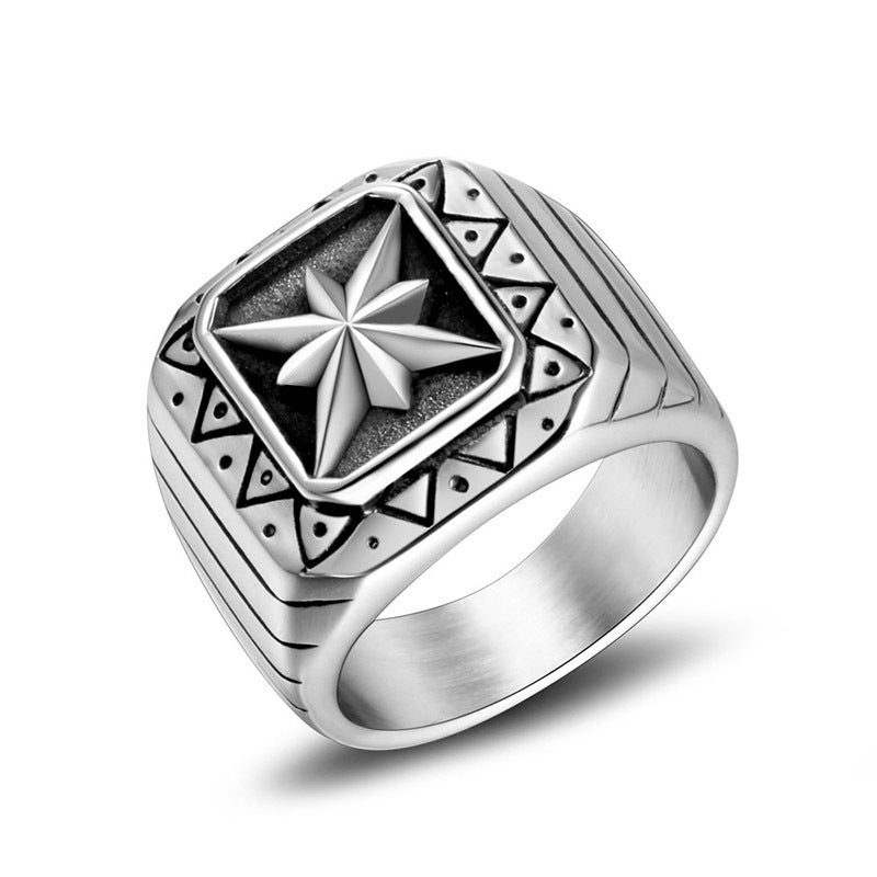 Trendy Retro Punk Titanium Steel Rice Flower Ring for Men - Cool Cross-Border E-Commerce Style