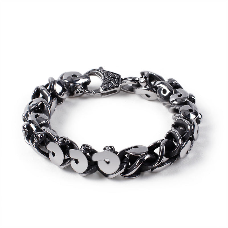 Trendy Punk Men's Skull Bracelet - Domineering Stainless Steel Hand Jewelry