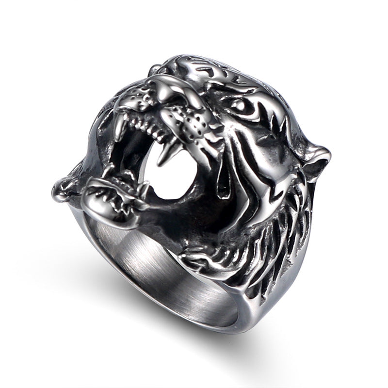 Titanium Steel Tiger Head Ring for Men - Personalized Religious Totem Jewelry in European and American Style