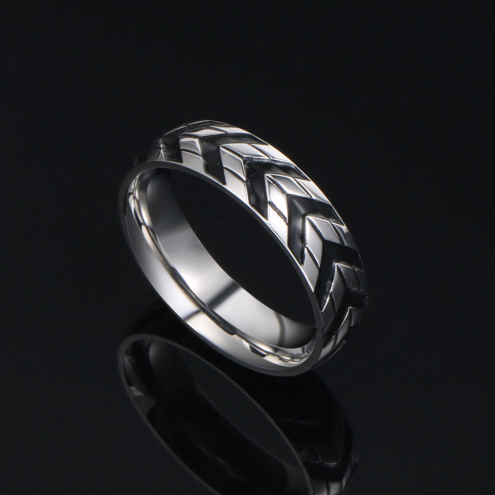 Men's Titanium Steel Tire Mark Ring - Cool Hip-Hop Style for Automotive Enthusiasts