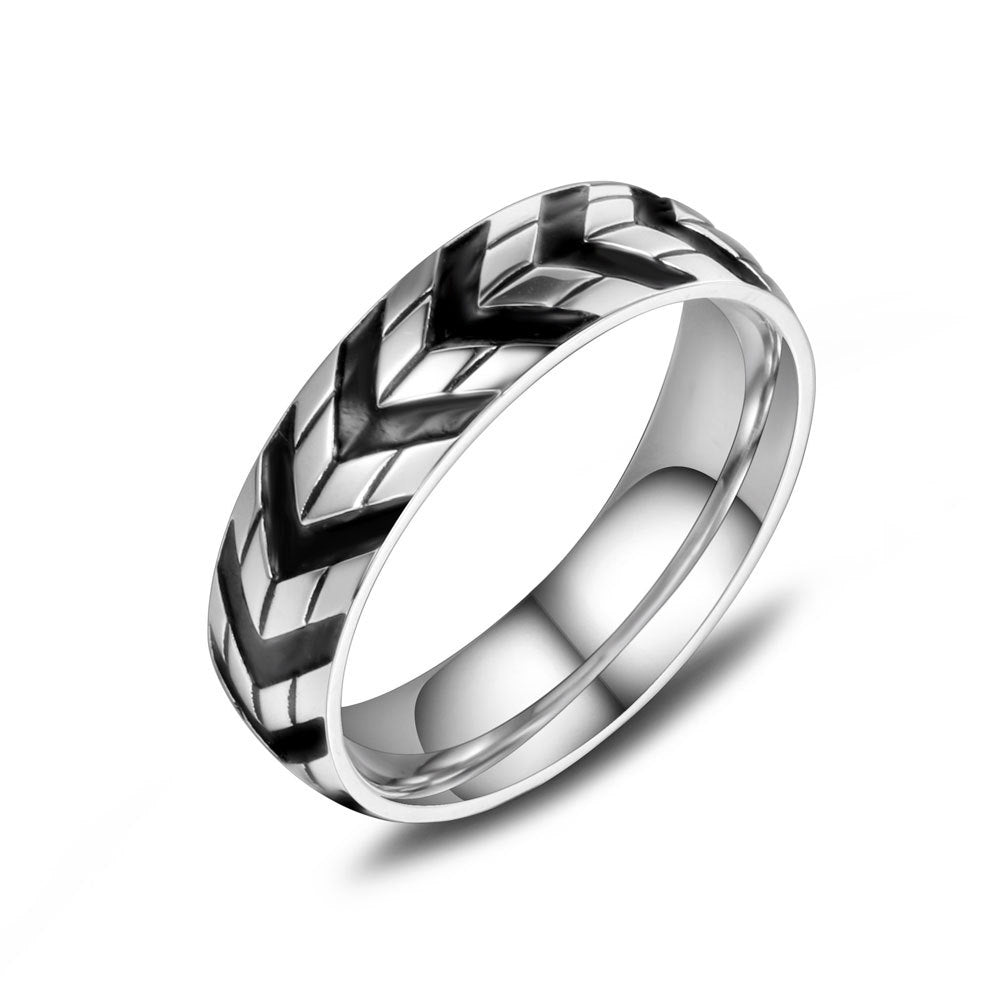 Men's Titanium Steel Tire Mark Ring - Cool Hip-Hop Style for Automotive Enthusiasts