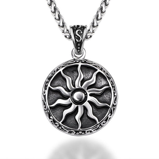 Titanium Steel Retro Sunflower Pendant Necklace - Edgy Men's Punk Fashion Accessory