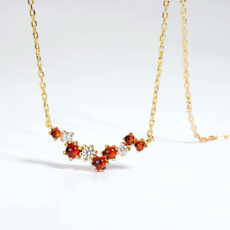 Irregular Row of Natural Red Garnet Zircon sterling Silver Necklace