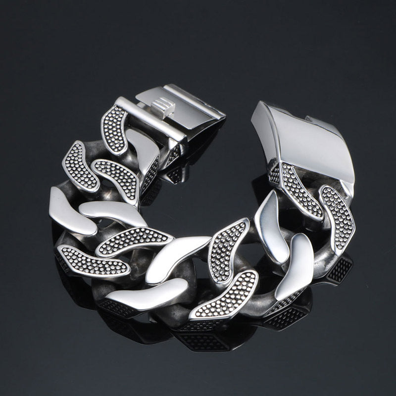 Men's Thick Titanium Steel Fashion Bracelet with Spotty Smooth Surface