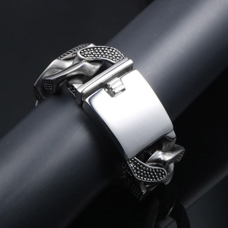 Men's Thick Titanium Steel Fashion Bracelet with Spotty Smooth Surface