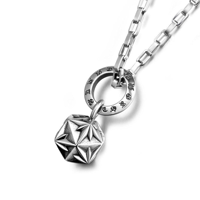 Unisex 3D Star Flower Titanium Steel Pendant Necklace - Unique Polygonal Design for Men and Women