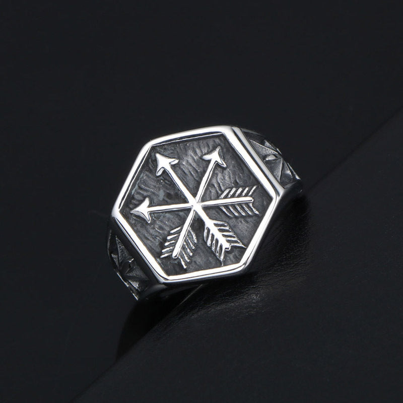 Retro Punk Titanium Steel Couple's Ring with Eros Arrow Design for Men