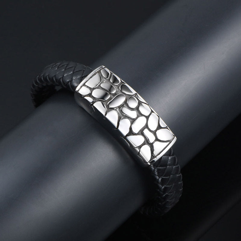 Trendy Couples' Woven Titanium Steel Bracelet - Bold Punk Jewelry for Men