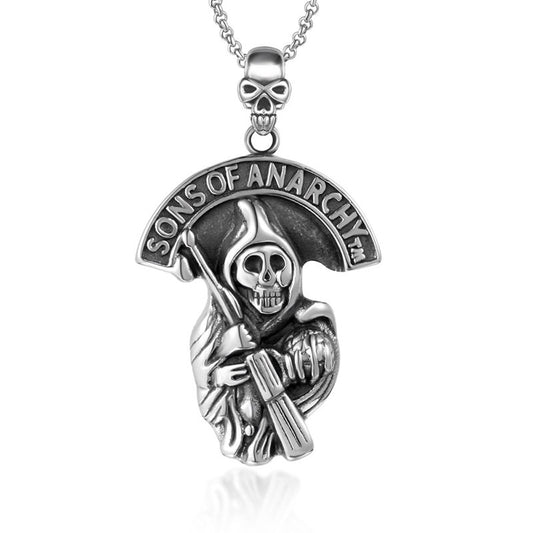 Customizable Punk Skull SONS Pendant Necklace for Men - Bold Titanium Steel Craftsmanship