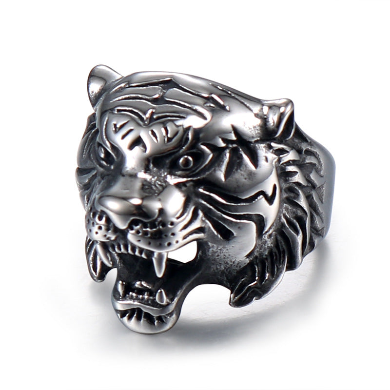 Titanium Steel Tiger Head Ring for Men - Personalized Religious Totem Jewelry in European and American Style