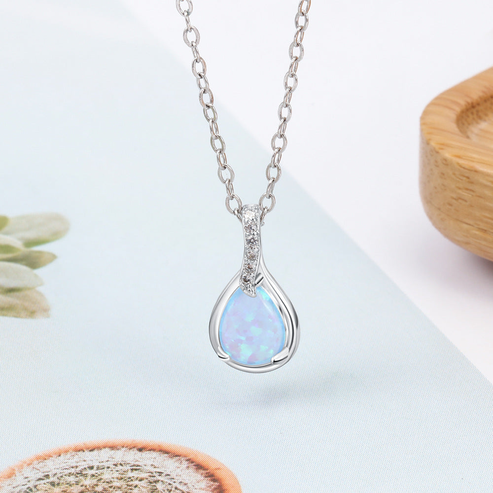 Droplet Blue Opal Zircon Sterling Silver Necklace