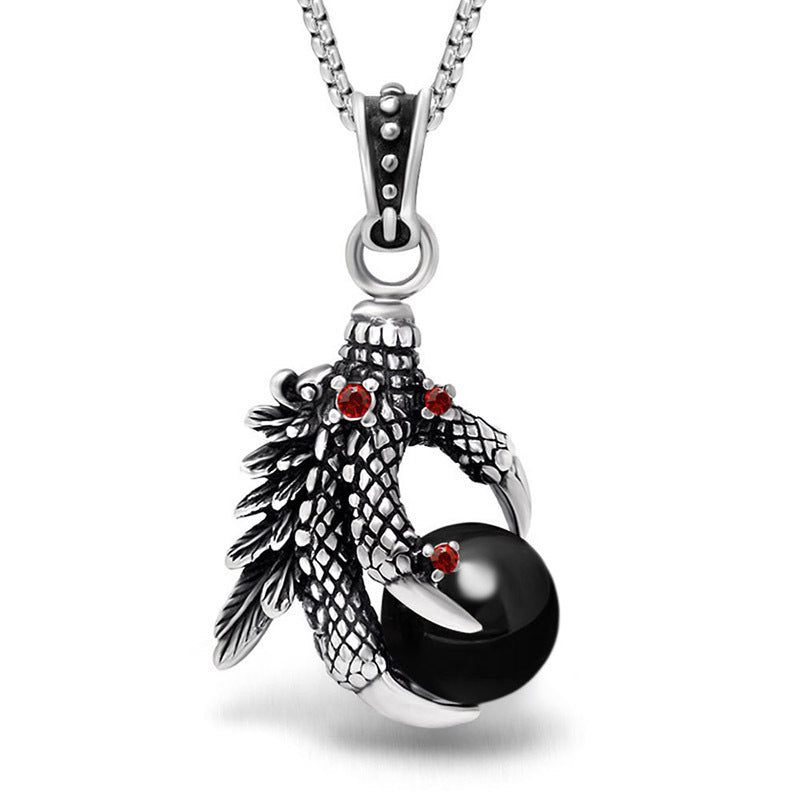 Titanium Steel Eagle Claw Round Bead Skull Hand Necklace for Men