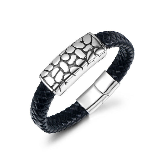 Trendy Couples' Woven Titanium Steel Bracelet - Bold Punk Jewelry for Men