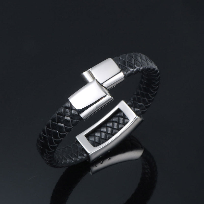 Trendy Couples' Woven Titanium Steel Bracelet - Bold Punk Jewelry for Men