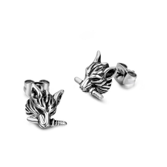 Titanium Steel Unisex Wolf Head Stud Earrings - Bold Punk Aesthetic