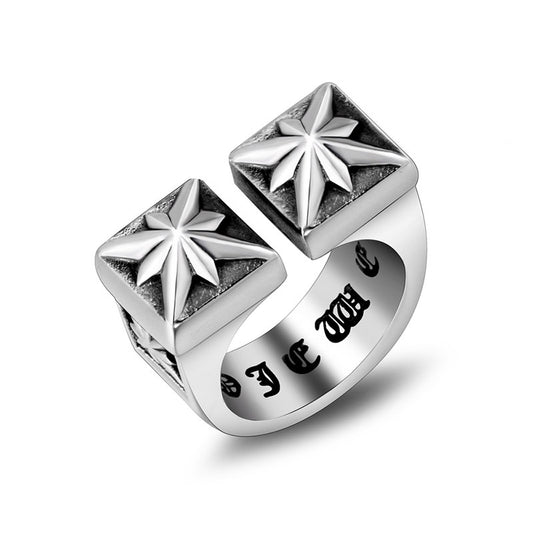 Personalized Punk Titanium Steel Ring for Men - Retro Double-Meter Floral Design