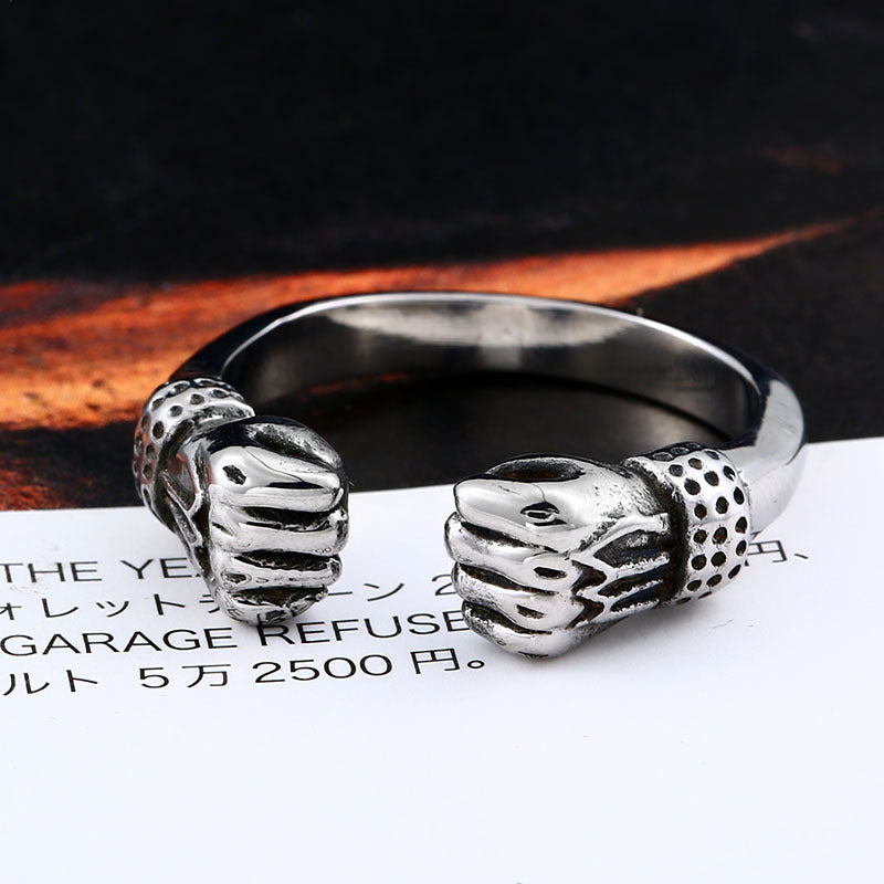 Customizable Men's Retro Titanium Steel Boxing Fist Ring - Unique Wholesale Jewelry