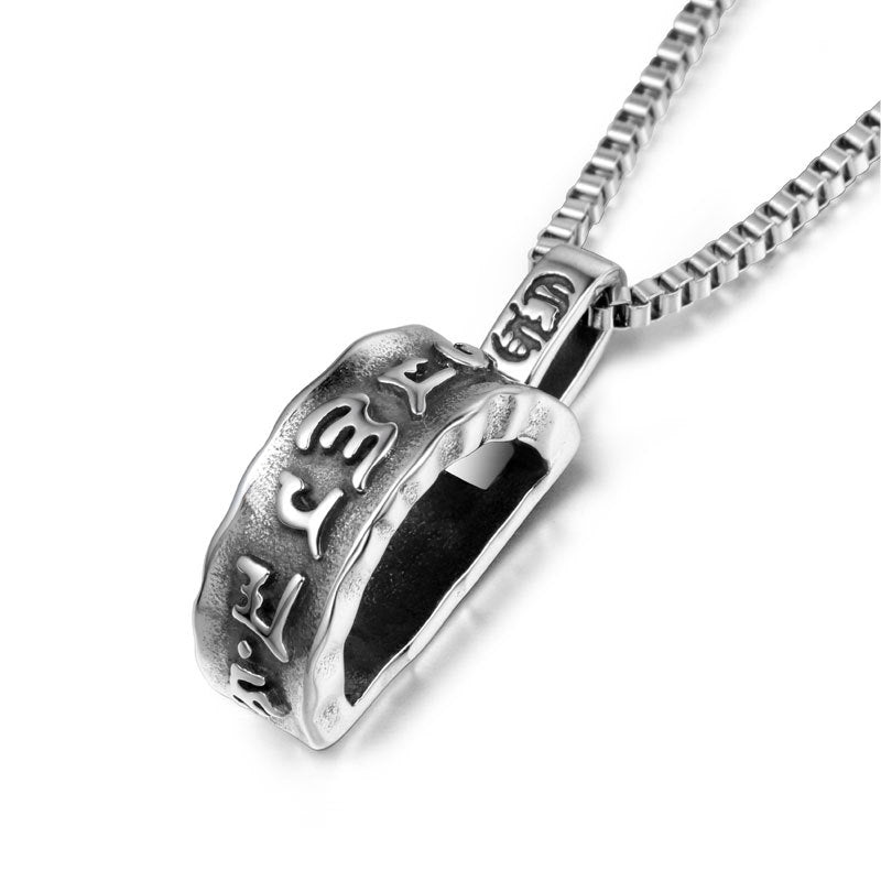 Men's Titanium Steel Six-Character Mantra Pendant Necklace