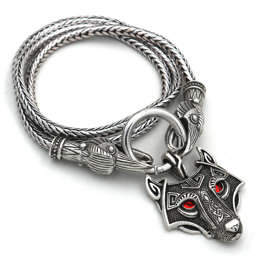 Viking Thor Hammer Necklace with Wolf Head Design