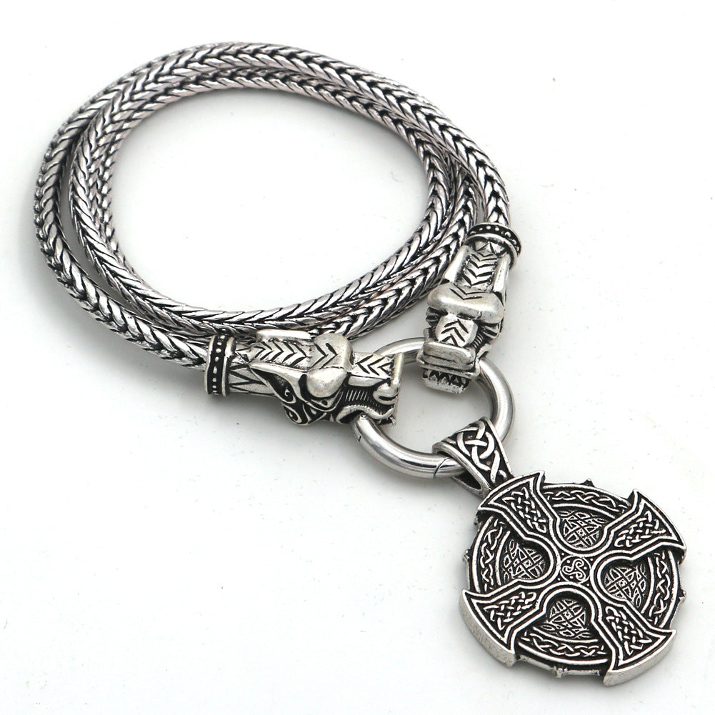 Norse Legacy Men's Viking Hammer and Wolf Head Necklace