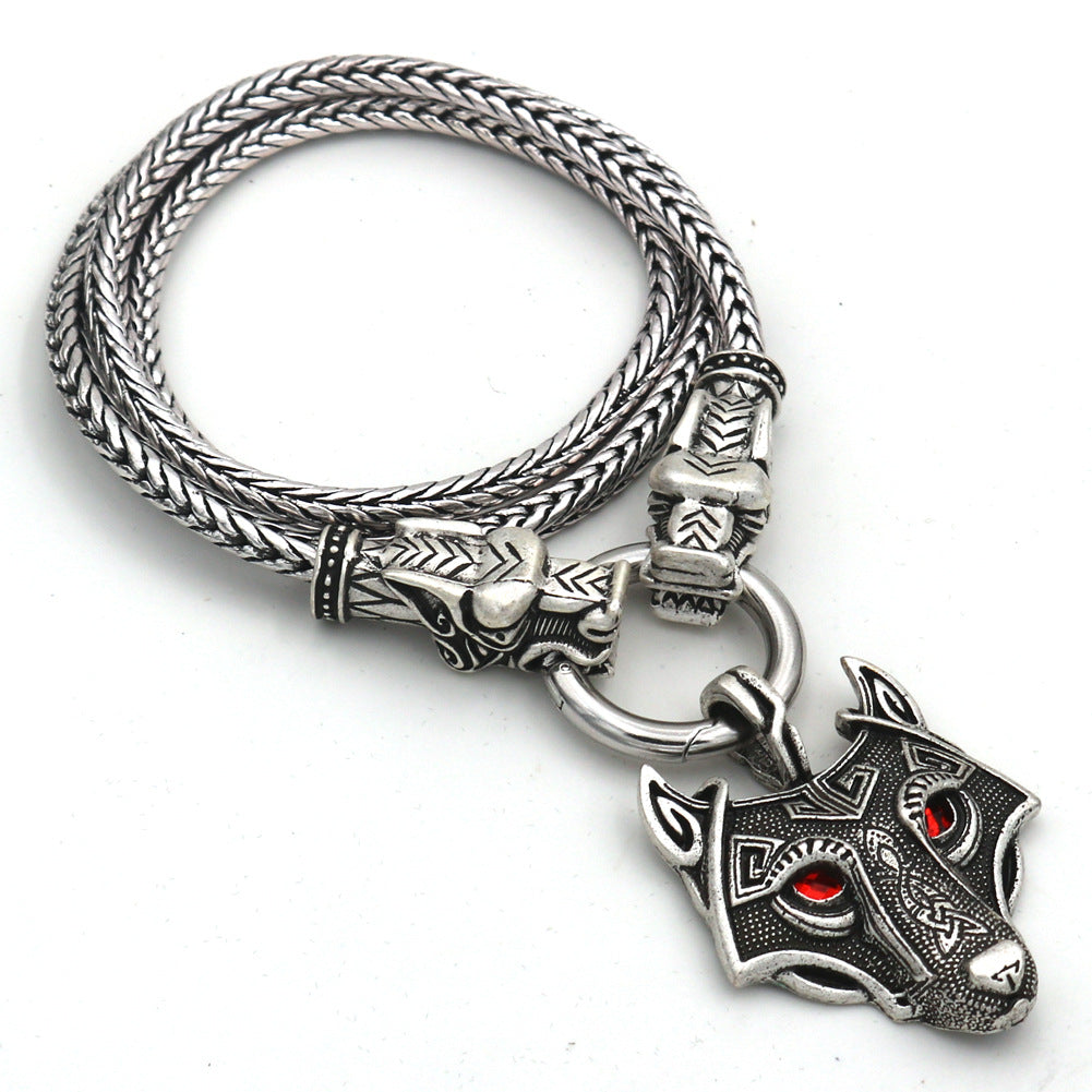 Norse Legacy Men's Viking Hammer and Wolf Head Necklace