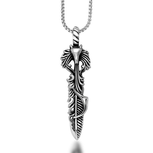 Men's Retro Feather Werewolf Titanium Steel Pendant Necklace from Planderful Collection