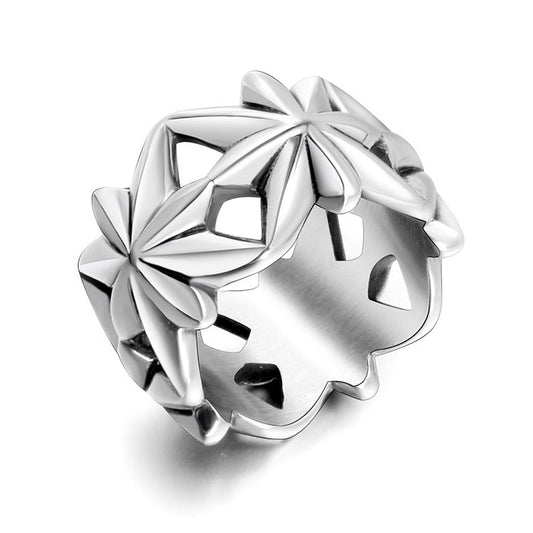 Men's Retro Punk Titanium Steel Ring with Hollow Design - Fashionable Statement Jewelry