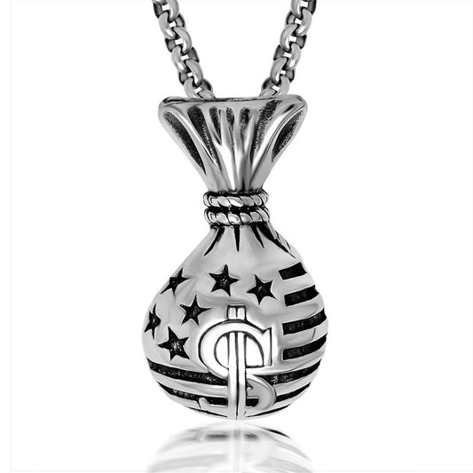 Trendy Unisex Titanium Steel Money Bag Pendant Necklace - Fashionable Wholesale Accessory for Men and Women