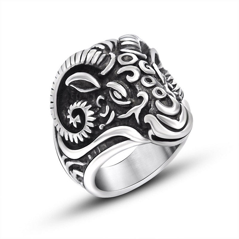 Retro Punk Zodiac Aries Ring for Men - Titanium Steel Casting from European and American E-commerce