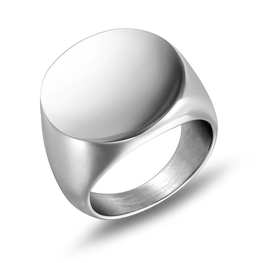 Stylish Titanium Steel Men's Ring with Simple Flat Round Design - Personalized Fashion Accessory